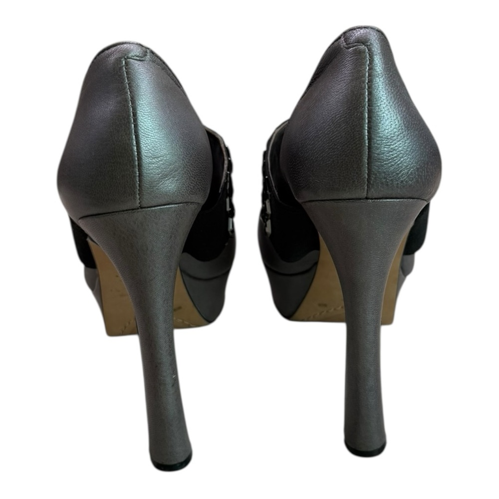 Vince Camuto Biscane Graphite Gray Embellished Platform Peep Toe Heels Size 8M - Picture 3 of 7